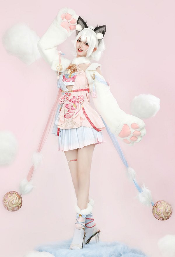 NARAKA: BLADEPOINT Feria Shen Disfraz de Cosplay Vestido y chaleco combinados con una falda corta y medias