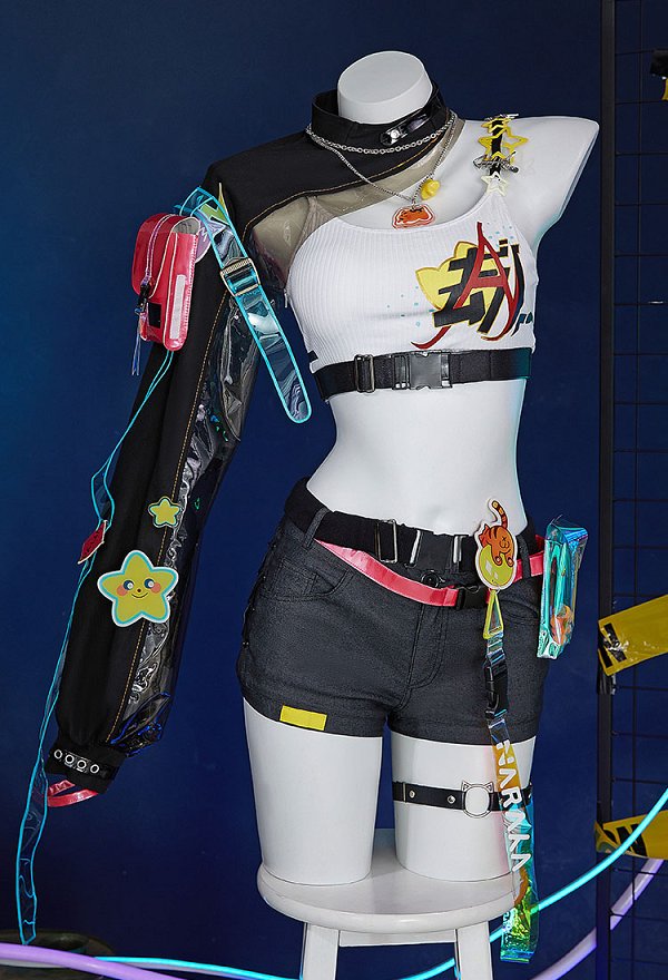 NARAKA: BLADEPOINT Feria Shen Cosplay Costume Short Tank Top and Shorts with Socks and Headwear