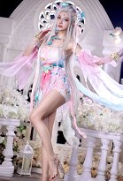 NARAKA: BLADEPOINT Justina Gu Costume de cosplay Robe avec rubans et manches NARAKA: BLADEPOINT Justina Gu Costume de cosplay Robe avec rubans et manches