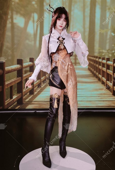 NARAKA: BLADEPOINT Way of the Dragon Justina Gu Costume de Cosplay Robe et Cache-cœur Court avec Short et Bas