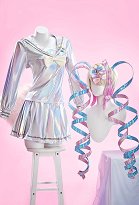 Streamer necesitada Sobrecarga Ame kAngel Traje de cosplay Top y media falda con lazo Streamer necesitada Sobrecarga Ame kAngel Traje de cosplay Top y media falda con lazo