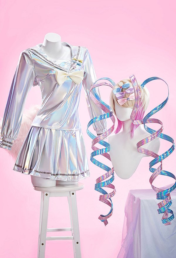 Streamer dans le besoin Surcharge Ame kAngel Costume de cosplay Haut et demi-jupe avec nœud