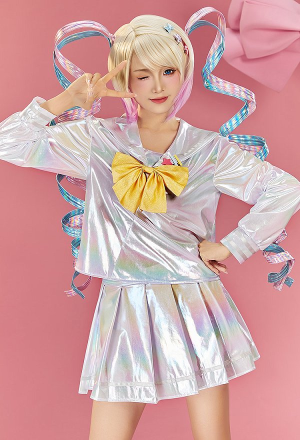 Edición Premium Needy Streamer Overload KAngel Traje predeterminado Traje de cosplay Top y falda con puños y lazos