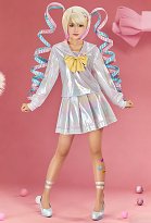 Edición Premium Needy Streamer Overload KAngel Traje predeterminado Traje de cosplay Top y falda con puños y lazos Edición Premium Needy Streamer Overload KAngel Traje predeterminado Traje de cosplay Top y falda con puños y lazos