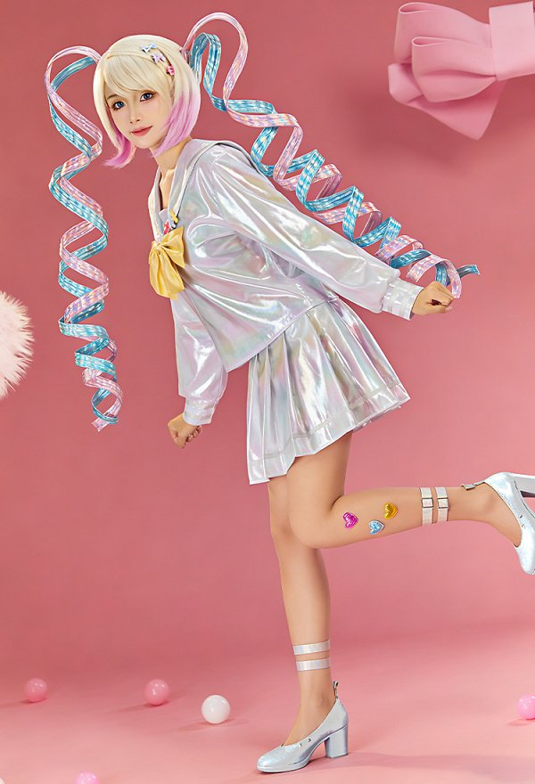 Edición Premium Needy Streamer Overload KAngel Traje predeterminado Traje de cosplay Top y falda con puños y lazos