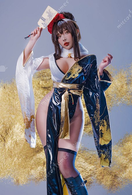 Goddess of Victory: Nikke Noir Disfraz de Cosplay Top Tipo Kimono y Pantalones Cortos con Cinturón y Tocado