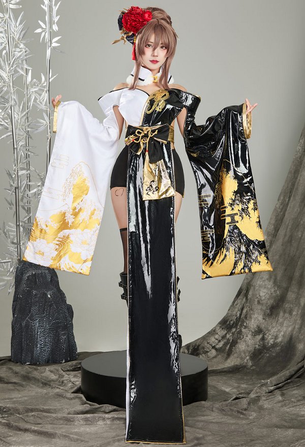 Goddess of Victory: Nikke Noir Cosplay Costume Kimono Top and Shorts with Waistband and Headpiece