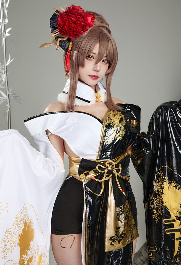 Goddess of Victory: Nikke Noir Cosplay Costume Kimono Top and Shorts with Waistband and Headpiece
