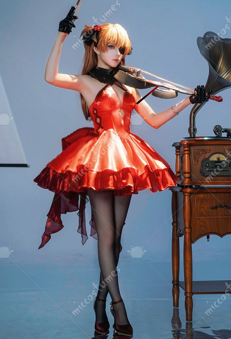 Diosa de la Victoria: Nikke Cosplay Disfraz Vestido Rojo con Guantes Medias
