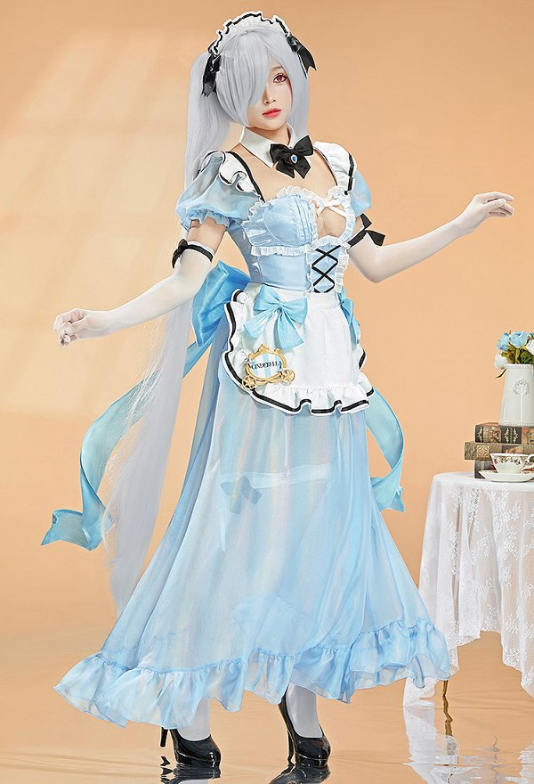 Goddess of Victory: Nikke Cinderella Coffee Maid Cosplay Costume Dress with Apron and Panty