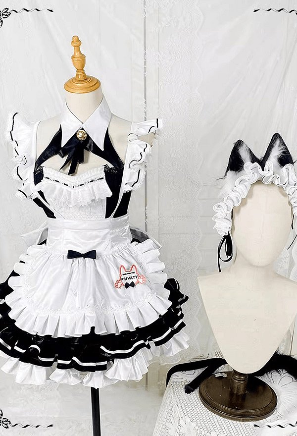 Goddess of victory NIKKE Privaty Cosplay Costume Maid Dress with Apron and Stockings