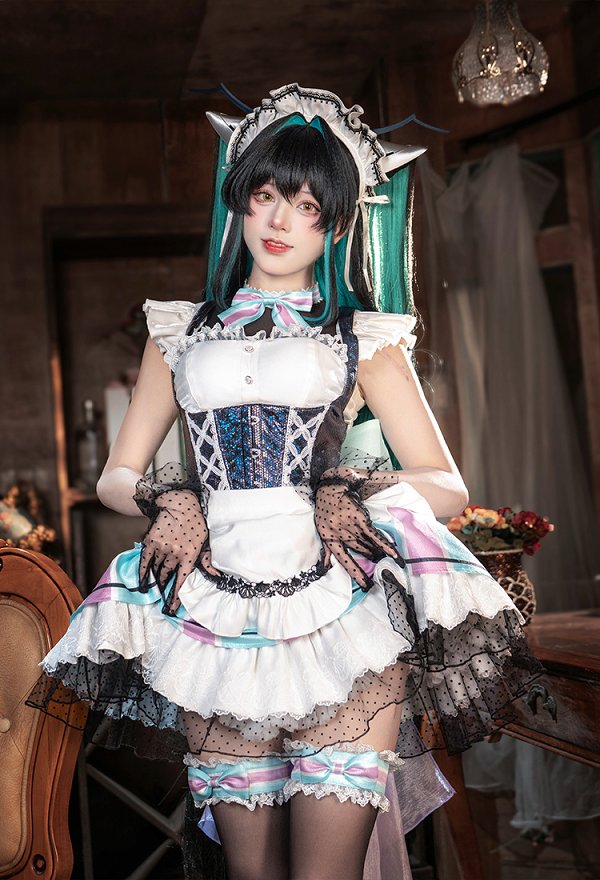 Goddess of Victory: Nikke Siren Cosplay Maid Vestido con delantal y cinta para el pelo Goddess of Victory: Nikke Siren Cosplay Maid Vestido con delantal y cinta para el pelo