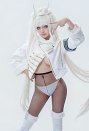 Goddess of Victory: Nikke Blanc Fortune Express Skin Cosplay Costume Top and Pantyhose with Thong and Hat