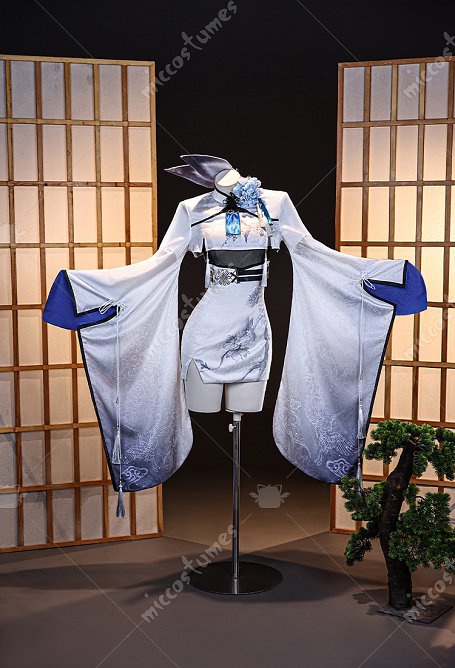 Goddess of Victory: Nikke Shiro Tsuru Veiled Order Squad Skin Cosplay Kostüm Kleid und Jacke mit Hasenohr Kopfschmuck und Gürtel