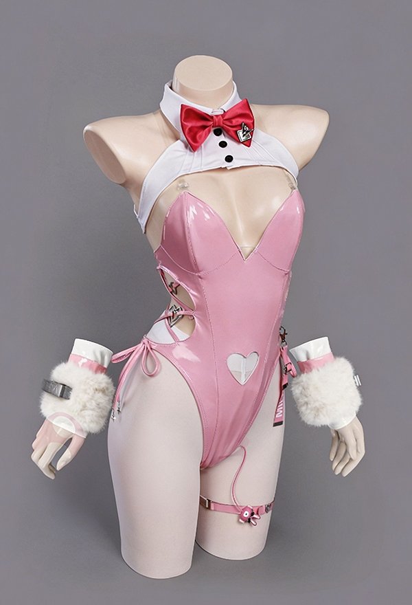 Diosa de la Victoria Nikke Leche Floreciente Piel de Conejo Disfraz de Cosplay Bodysuit y Top con Calcetines y Banda de Cabeza