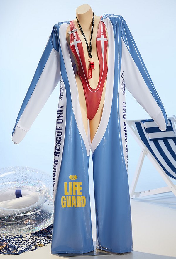 Goddess of Victory: Nikke Marciana Marine Study Skin Cosplay Costume Swimsuit and Full-Body Coat with Sun Hat and Whistle