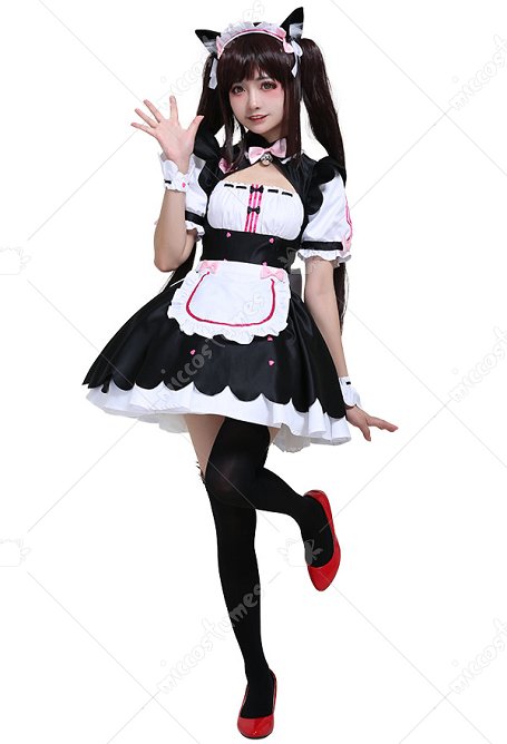 Nekopara Chocola Maiden Cosplay Kostüm Kleid mit Katze Ohren
