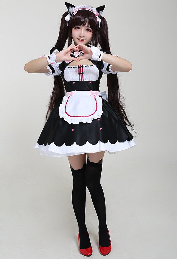 Nekopara Chocola Maiden Cosplay Kostüm Kleid mit Katze Ohren Nekopara Chocola Maiden Cosplay Kostüm Kleid mit Katze Ohren