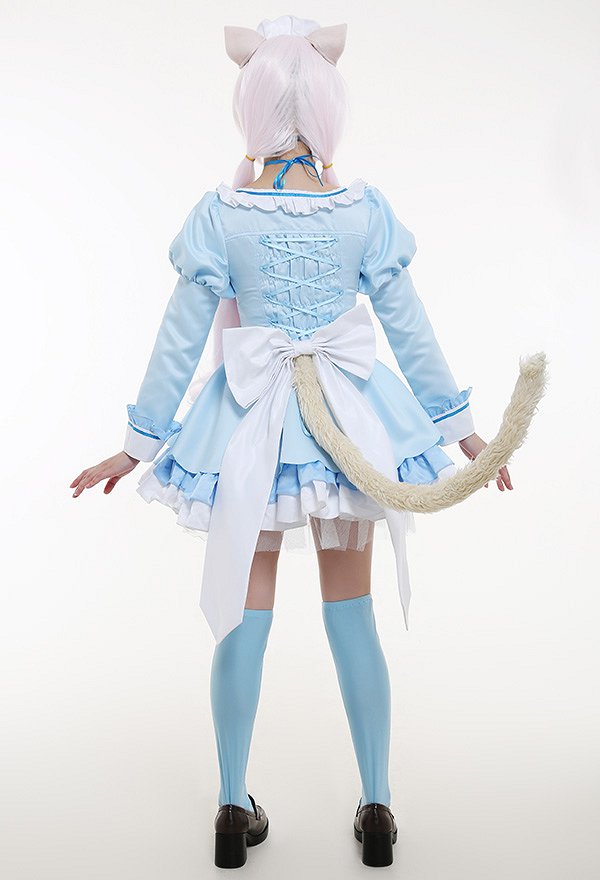 Nekopara Vol. 4 Vanilla Catgirl Cosplay Costume Chest Open Maid Dress Ruffled Round Collar Long Sleeve Full Set with Ears Hairband Choker Tail