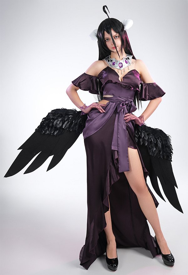 The Undead King Costume de Cosplay Arubedo Ensemble de Robe de Soirée à Épaules Dénudées en V Profond pour Femmes