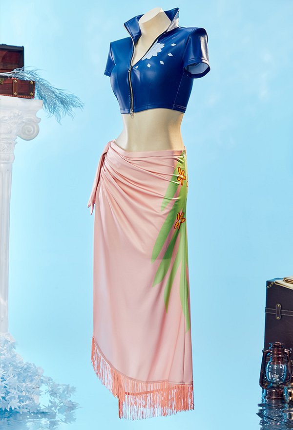 One Piece Nico Robin Costume de Cosplay El Corsé de Liguero y Falda Cruzada con Patrón Floral y Borla One Piece Nico Robin Costume de Cosplay El Corsé de Liguero y Falda Cruzada con Patrón Floral y Borla