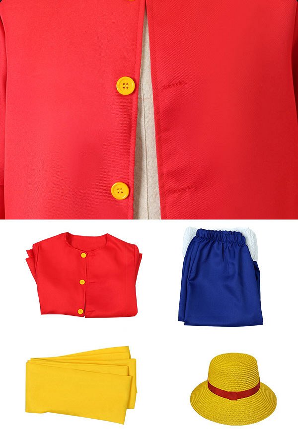 One Piece Costume de Cosplay Monkey D Luffy Ensemble Haut et Short One Piece Costume de Cosplay Monkey D Luffy Ensemble Haut et Short