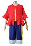 One Piece Monkey D Luffy Cosplay Costume Red Top and Blue Shorts with Belt Hat