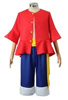One Piece Monkey D Luffy Cosplay Disfraz Top Rojo y Pantalones Cortos Azules con Sombrero de Cinturón