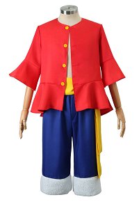 One Piece Monkey D Luffy Cosplay Costume Red Top and Blue Shorts with Belt Hat