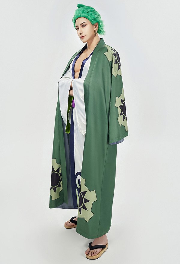 OP Zoro Cosplay Costume Kimono Robe and Belt with Earrings