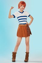 OP Nami Disfraz de Cosplay Camiseta de Manga Corta con Escote en V a Rayas y Falda con Cinturón OP Nami Disfraz de Cosplay Camiseta de Manga Corta con Escote en V a Rayas y Falda con Cinturón