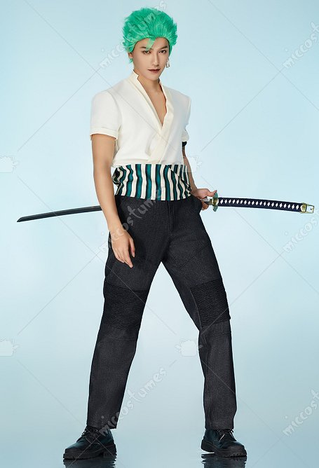 OP Roronoa Disfraz de Cosplay Camisa y Pantalón Largo Combinados Con un Cinturón en la Intura y Un Pañuelo Cuadrado