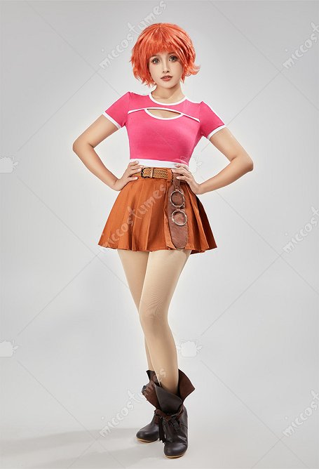 OP Costume de Cosplay Nami Top à Manches Courtes Rose avec Découpe sur la Poitrine