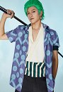 OP Zoro Disfraz de Cosplay Conjunto de Blusa de Manga Corta Azul con Estampado y Pañuelo Para la Cabeza