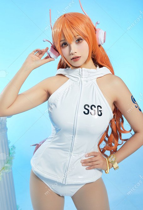 OP Egghead Nami Disfraz de Cosplay Chaleco con Capucha y Pantalones Triangulares Combinados con Riñonera y Pulsera