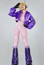 Punk-02 Lilith Disfraz de Cosplay Mono Brillante y Abrigo con Capucha Combinados con Guantes