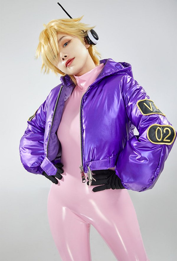 OP Egghead Arc Punk-02 Lilith Cosplay Costume Combinaison Rose Brillante et Veste à Capuche avec Gants OP Egghead Arc Punk-02 Lilith Cosplay Costume Combinaison Rose Brillante et Veste à Capuche avec Gants