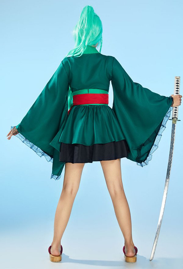 OP Zoro Cosplay Costume Kimono Blusa y Falda con Obi y Cinturón
