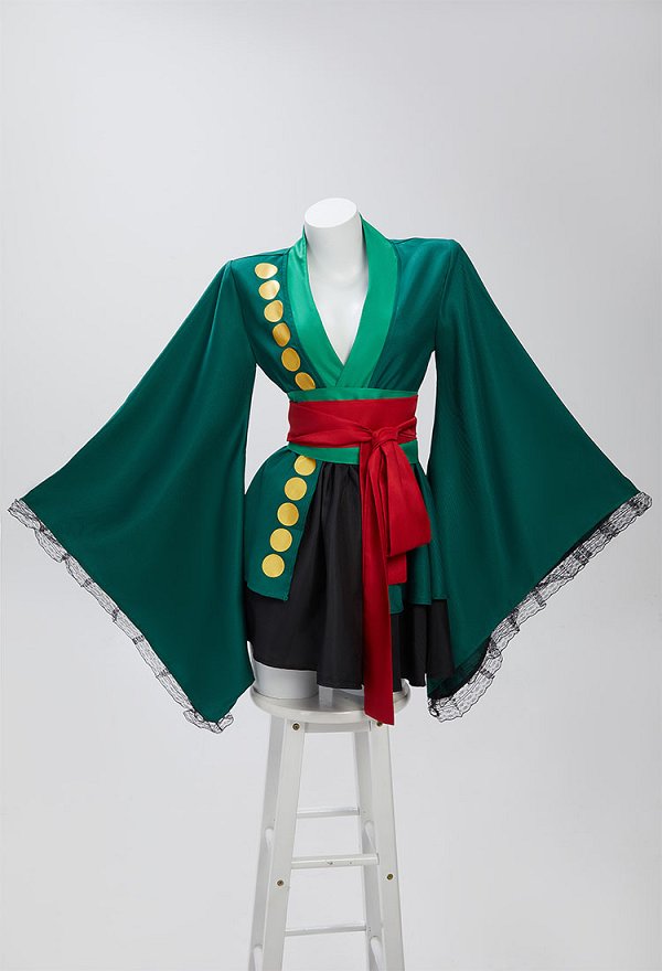 OP Zoro Cosplay Costume Kimono Blusa y Falda con Obi y Cinturón