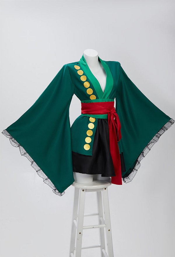 OP Zoro Cosplay Costume Kimono Blusa y Falda con Obi y Cinturón