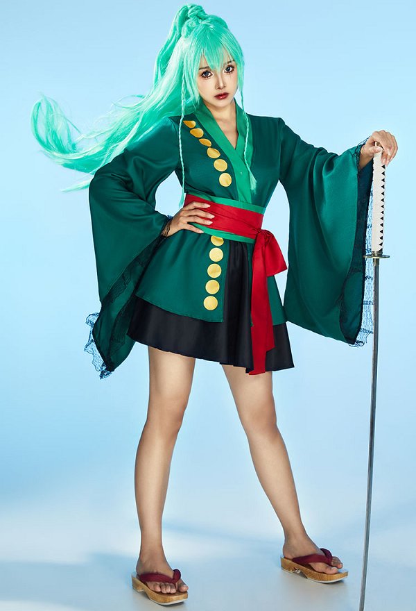 OP Zoro Cosplay Costume Kimono Blusa y Falda con Obi y Cinturón