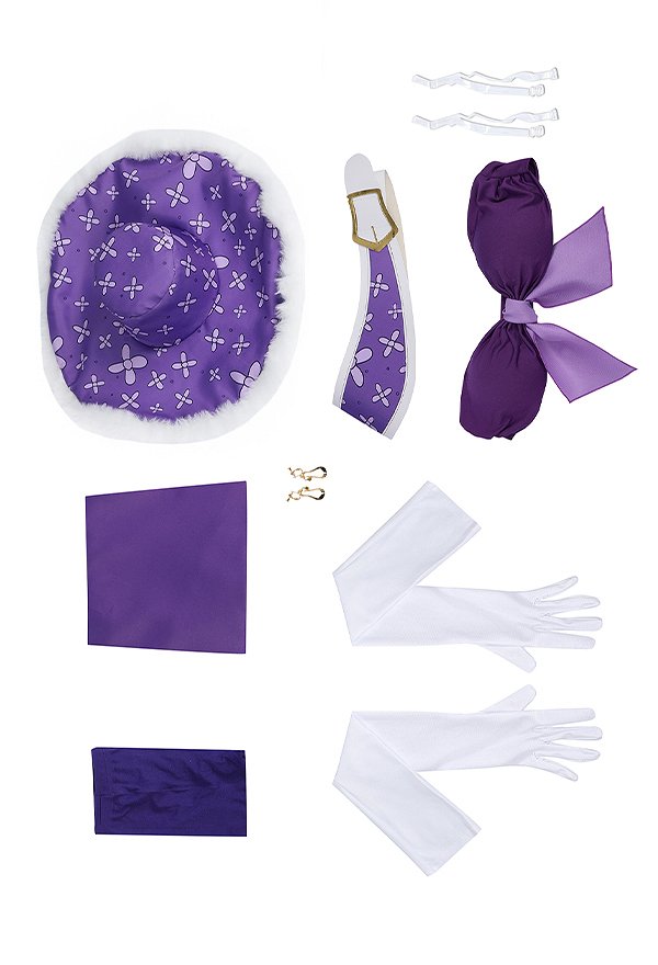 OP Nico Robin 15 Aniversario Disfraz de Cosplay Top y Falda de Tubo con Lazo Morado con Sombrero y Guantes Largos