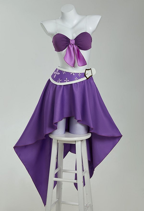 OP Nico Robin 15 Aniversario Disfraz de Cosplay Top y Falda de Tubo con Lazo Morado con Sombrero y Guantes Largos