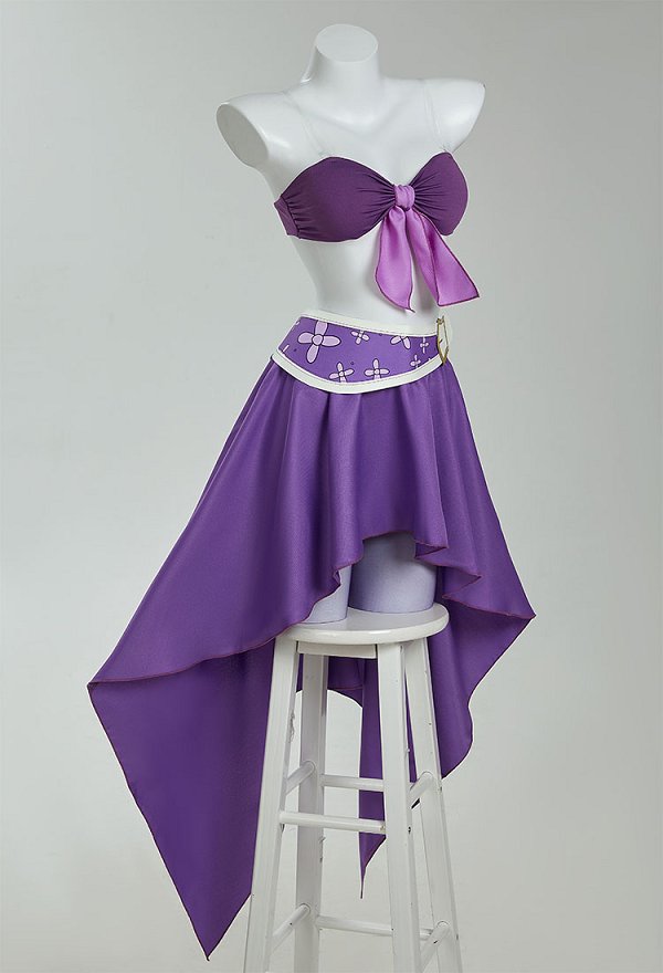 OP Nico Robin 15 Aniversario Disfraz de Cosplay Top y Falda de Tubo con Lazo Morado con Sombrero y Guantes Largos