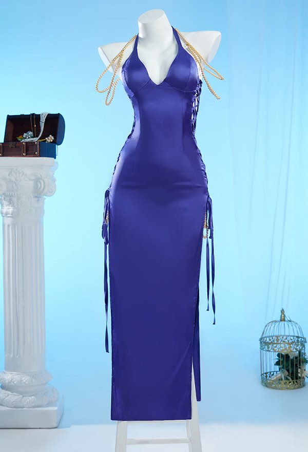 OP Nami Cosplay Disfraz Vestido Morado con Pendientes Cadena de Perlas