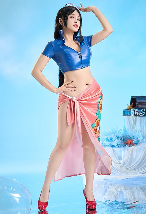 Conjunto de top y falda de cosplay de Nico Robin de One Piece para la playa
