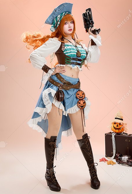 OP Nami Cosplay Disfraz de Pirata de Halloween Top y Falda con Sombrero