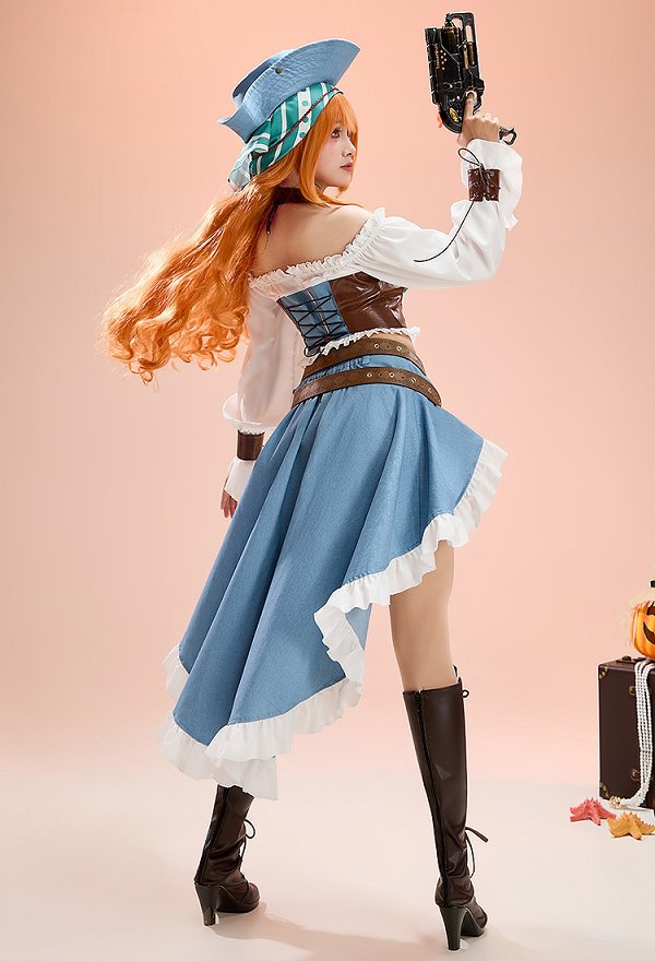 OP Nami Cosplay Kostüm Halloween Piratenkostüm Oberteil und Rock mit Hut