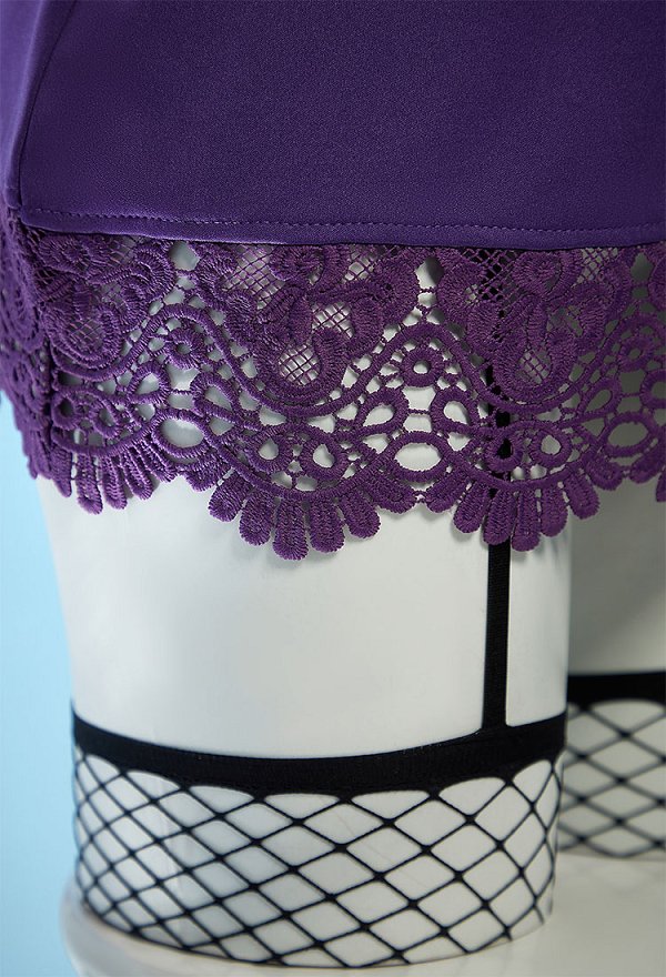 OP Robin Cosplay Costume Vestido de Encaje Cuello Cuadrado Morado con Medias de Red