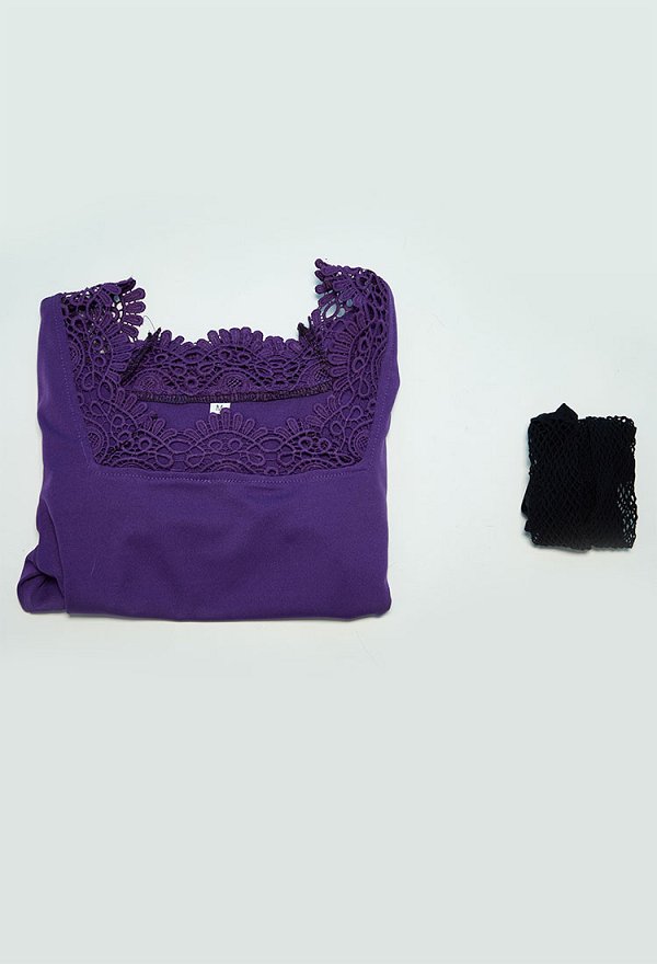 OP Robin Cosplay Costume Vestido de Encaje Cuello Cuadrado Morado con Medias de Red